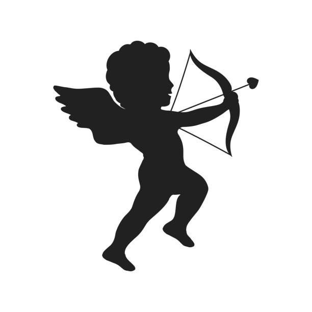 1401.i019.024.P.m001.c20.cupid Flying cupid shooting bow silhouette icon vector illustration cupid stock illustrations