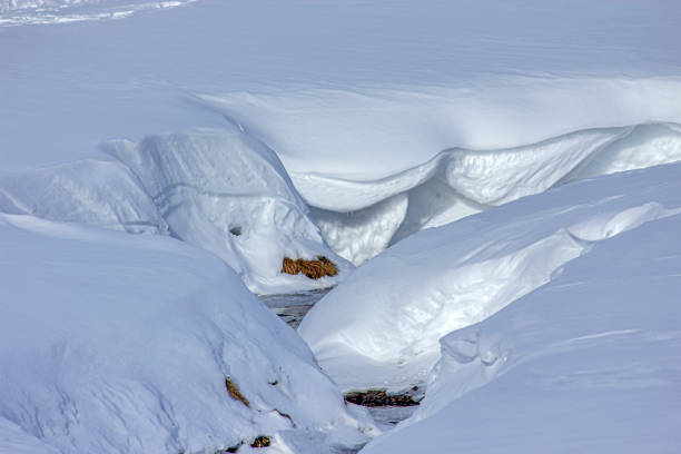 Snow melting on the river in the mountain in Austrian alps