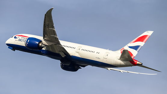 Heathrow Airport, United Kingdom - 15 October, 2022: British Airways Boeing 787 (G-ZBJJ) departing for Rio De Janeiro, Brazil.