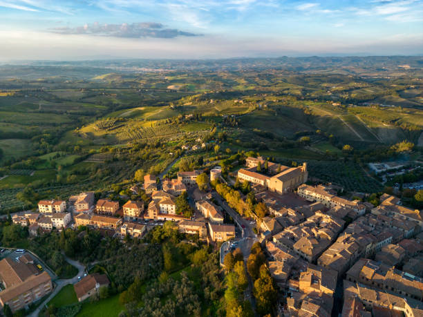 istock San Gimignano, old Tuscan townscape at sunset from Drone 1441012136