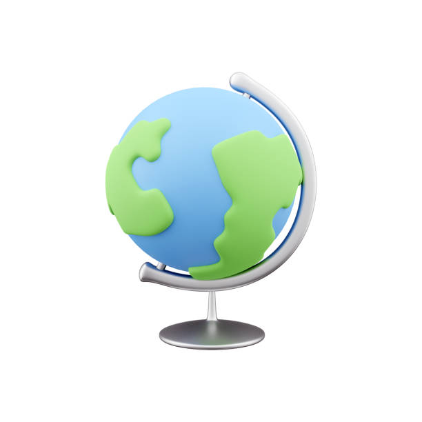 istock 3d render cartoon Earth globe. 3d render Planet Earth icon model with world map on base isolated on white background. 3d rendering globe icon 1441013505