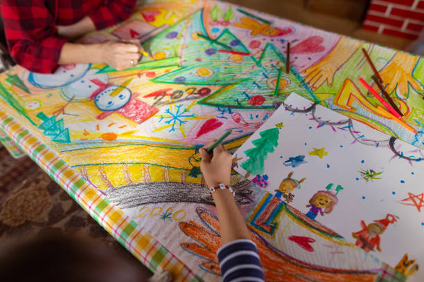 istock Creative girl, making Christmas art and craft 1441015344