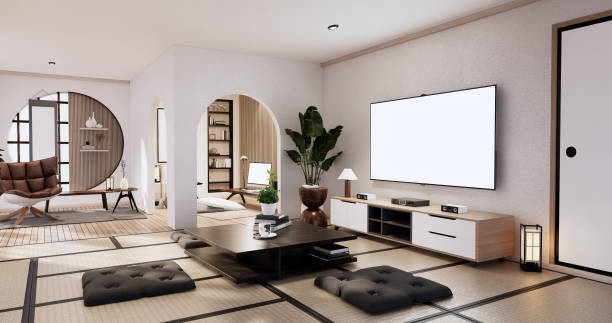 istock Minimalist wabi sabi interior mock up design, room muji sytle. 3D rendering. 1441016421