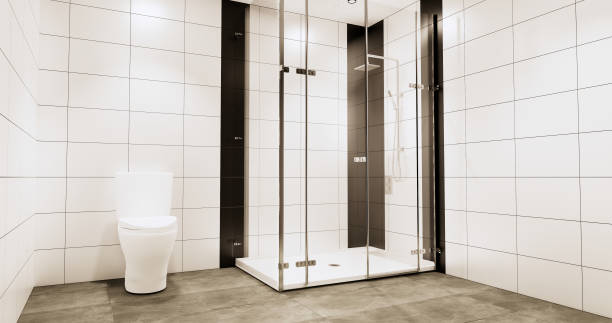 istock Granite Tiles white and black wall design Toilet, room modern style. 3D illustration rendering 1441016515