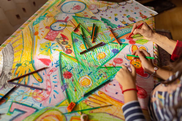 istock Christmas art and craft for her homework 1441017491