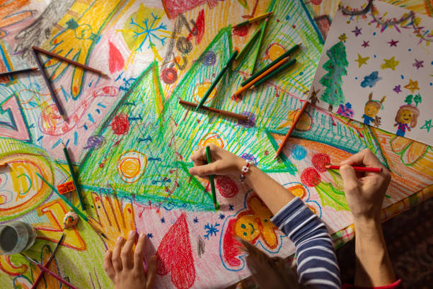 istock Christmas art and craft for her homework 1441017545