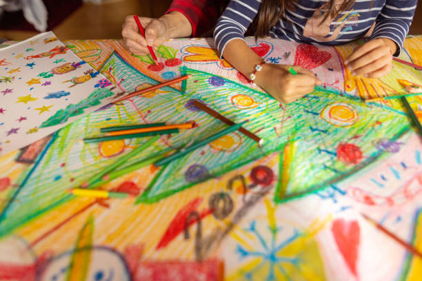 istock Christmas art and craft for her homework 1441017546