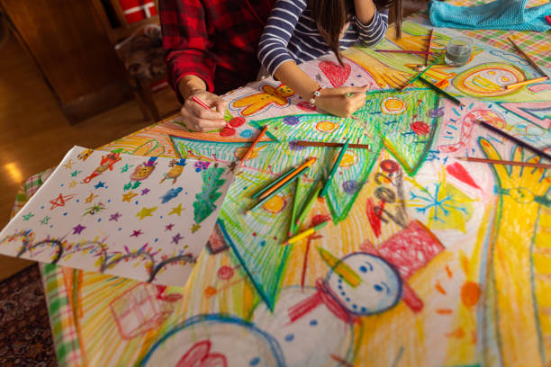 istock Christmas art and craft for her homework 1441017596