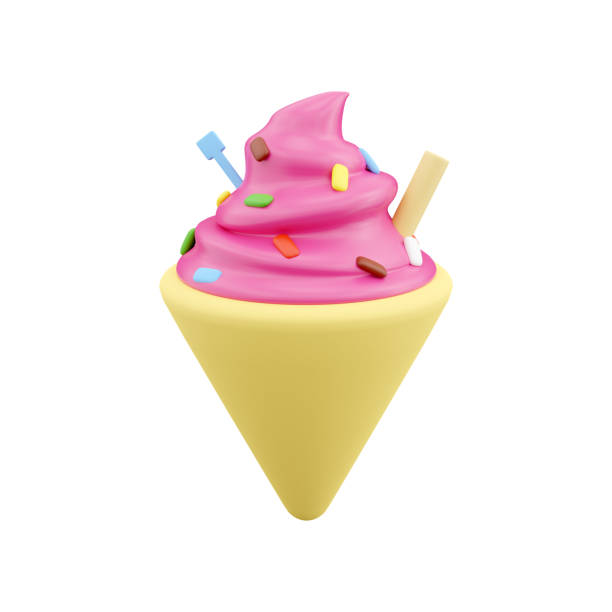 istock 3d render cone ice cream. 3d rendering cone pink ice cream. 3d render ice cream on white background 1441018730