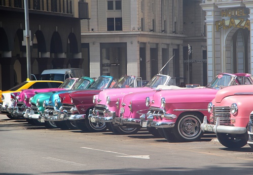 Cuba - La Havane - old cuban cars parked in a street of old havana - 08.09.2019