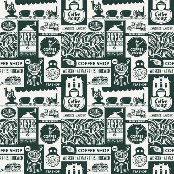 Vector illustration of seamless pattern on coffee and coffee house theme