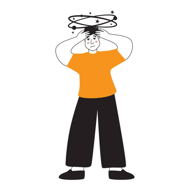 istock Young man with vertigo.Person holds his hands on head.Sick man having dizzy symptom. 1441021078