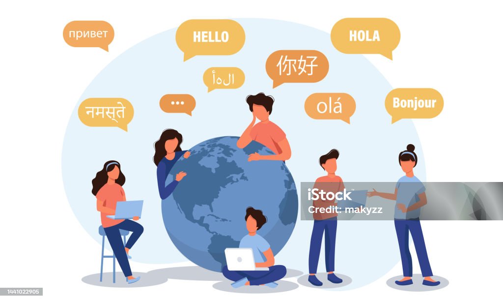 Picture With Language Young People Chatting In Foreign Languages Vector Illustration For Web ...