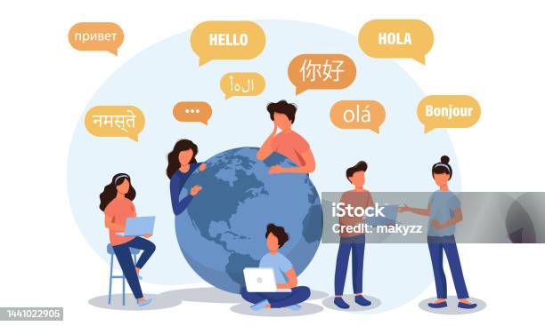 Picture With Language Young People Chatting In Foreign Languages Vector Illustration For Web ...