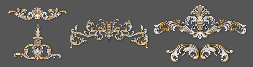 noble white and golden vintage style decoration ornaments on gray background