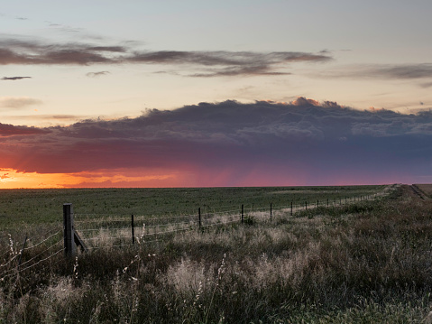 Stormy sunset over meadow in rural Victoria