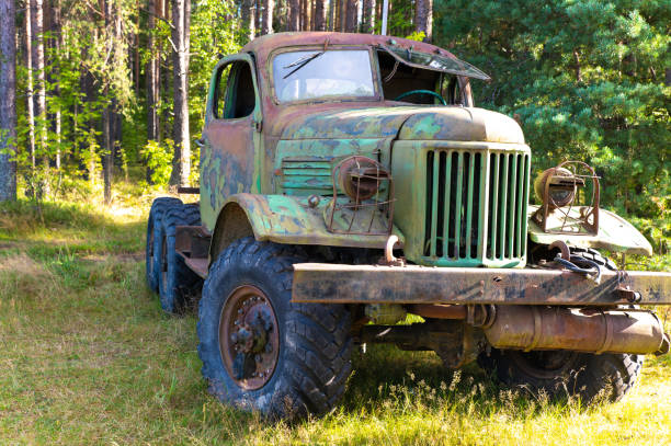 istock An old large truck with a rusty cab and broken windows 1441025785