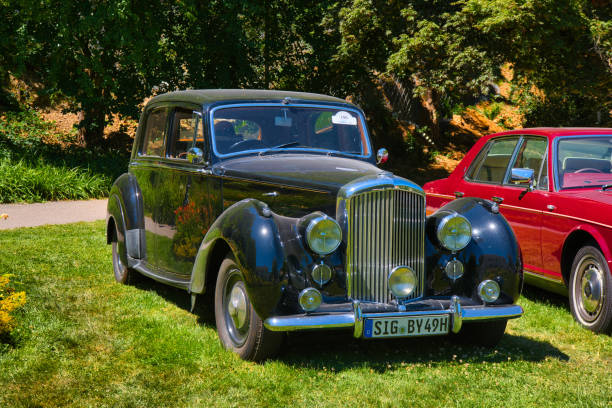 Baden-Baden, Germany - 10 July 2022: black Bentley Mark VI MK 6 MK6 1948 is parked in Kurpark in Baden-Baden at the exhibition of old cars \