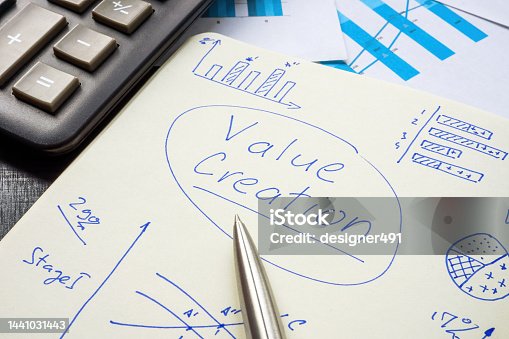 istock Open notepad with notes about value creation. 1441031443
