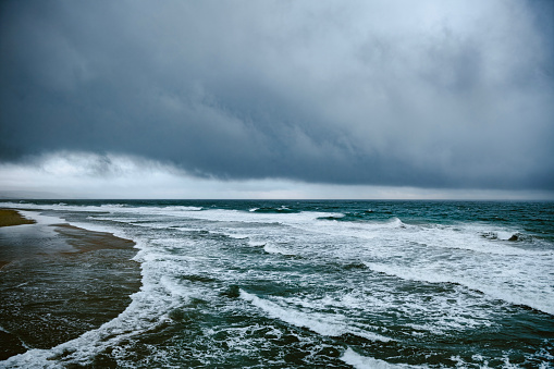 Winter storm coming ashore at Newport Beach CA