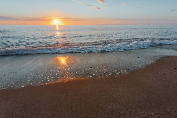 Sunrise on the seashore on the Italian Riviera stock photo