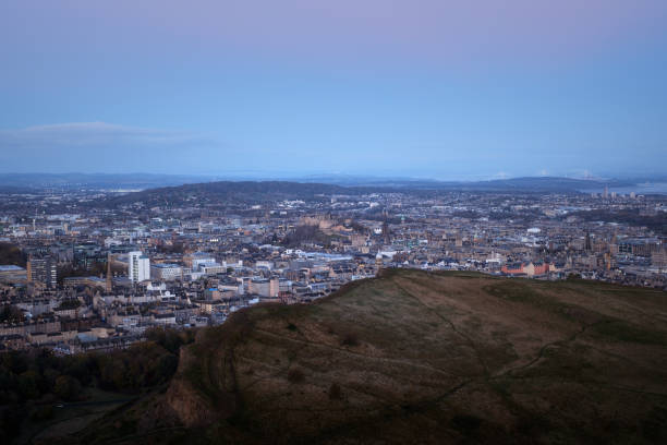 A top view of Edinburgh city centre at dawn stock photo