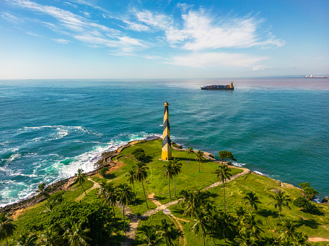 Lighthouse Faro San Souci at Punta Torrecilla. entrance to the port of Santo Domingo at Rio Ozama. Dominican Republic. High quality photo