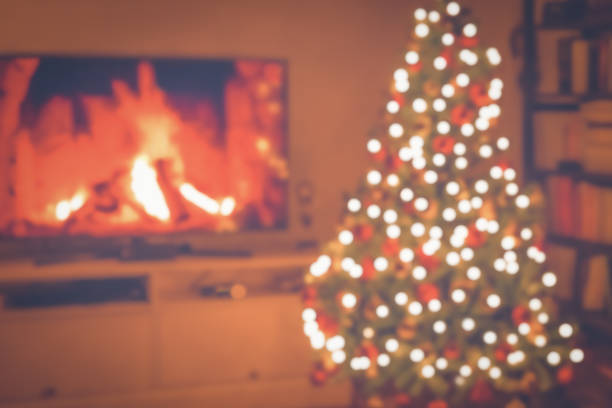 istock Blurred Christmas room with tree and bokeh lighting. Christmas concept and background 1441042327