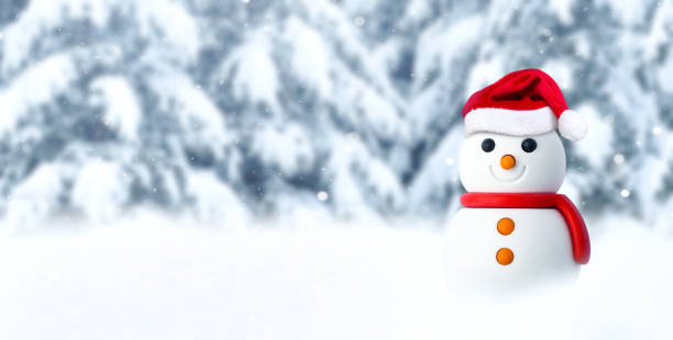 istock Snowman in red Santa hat in a forest 1441042491
