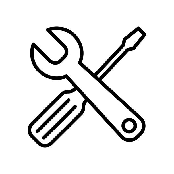 ilustraciones, imágenes clip art, dibujos animados e iconos de stock de plantilla de diseño vectorial de icono de destornillador en fondo blanco - maintenance engineer work tool hammer instrument of measurement