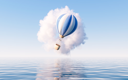 Hot air balloon with cartoon style, 3d rendering. Computer digital drawing.