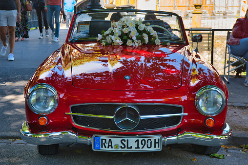 Baden-Baden, Germany - 10 July 2022: red Mercedes-Benz 190 SL W121 1955