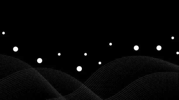 Vector illustration of Abstract line shape with circle elements on black background.