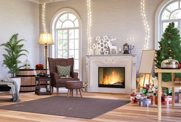 istock Vintage style living room with christmas concept 3d render 1441062599
