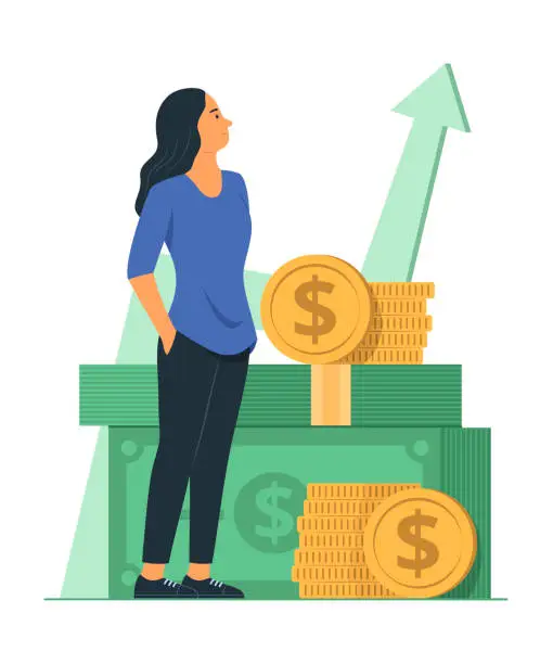 Vector illustration of Woman with Growth Money Saving Concept Illustration