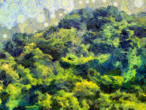 istock Tree leaves in the sky background Illustrations creates an impressionist style of painting. 1441065774