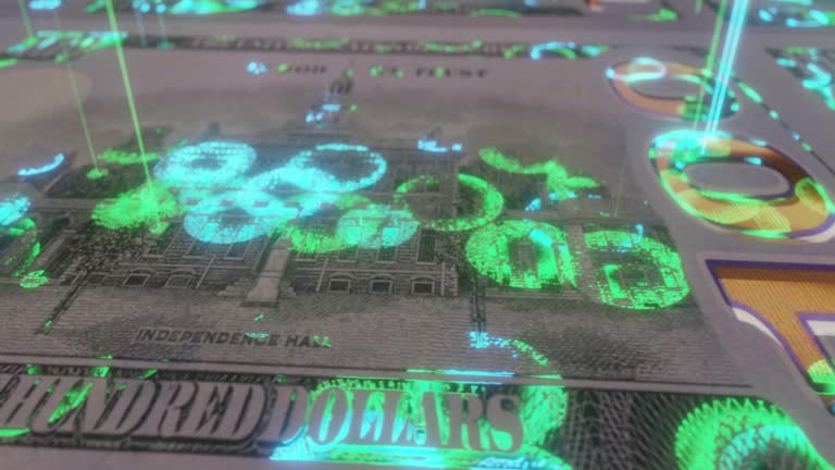 One Hundred Dollars notes with digital drops puddles mining crypto 100