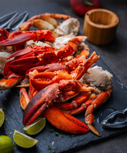 Lobster claws and Dungeness crab legs ready to eat