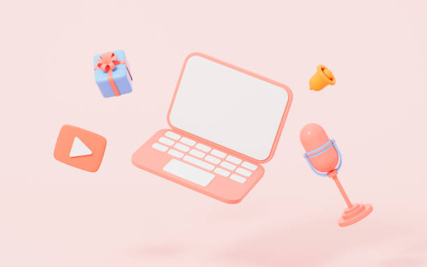 istock Live streaming with laptop on the pink background, 3d rendering. 1441075334