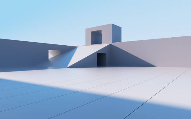 istock Gray abstract geometric architecture, outdoor architecture scene, 3d rendering. 1441075356