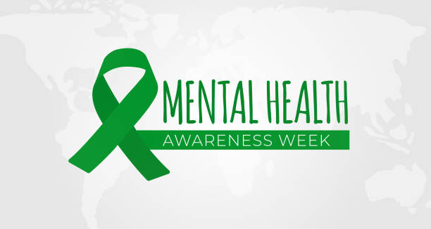 illustration der mental health awareness week mit grünem band - week stock-grafiken, -clipart, -cartoons und -symbole