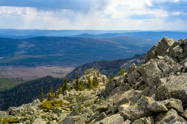 South Ural Mountains with a unique landscape, vegetation and diversity of nature. stock photo