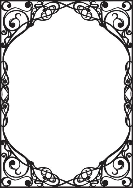 ilustraciones, imágenes clip art, dibujos animados e iconos de stock de marco de estilo art nouveau pintado a mano. (tamaño a4) - borde negro