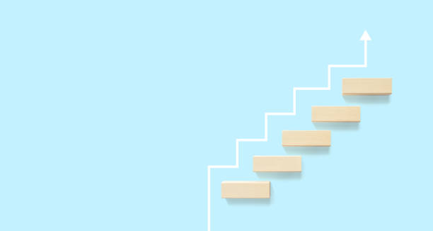istock Growth or increase design concept. Cube block staircase moving step growing up to target. Success achievement or goal business motivation 1441088016