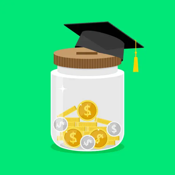 Vector illustration of Saving money jar for higher education or for collage vector