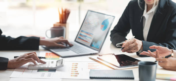 istock Business team meeting to conference, collaboration discussing working analyzing with financial data graph and marketing business strategy project. 1441098077
