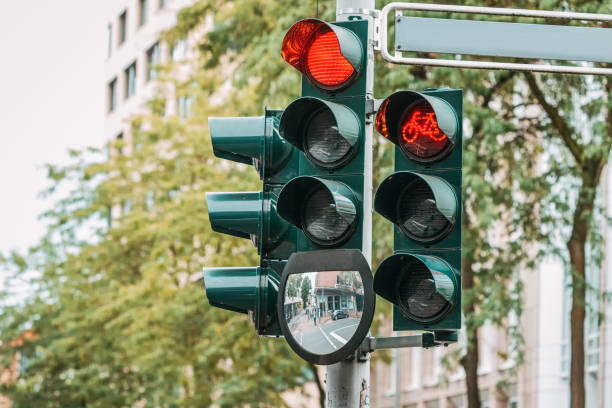 istock traffic light with a mirror and with an additional section for cyclists 1441098741
