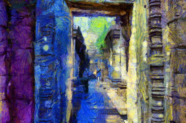 istock Ancient stone castle in Thailand Illustrations creates an impressionist style of painting. 1441101364