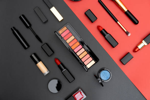 istock set decorative cosmetics on black and red 1441102158