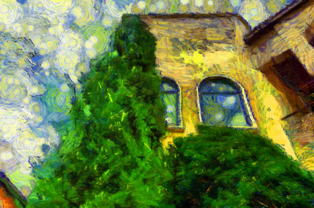 istock Italian style architecture village landscape Illustrations creates an impressionist style of painting. 1441104368